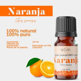 MEVA ACEITE ESENCIAL 100% PURO DIFUSOR MASAJE 10ML (NARANJA)