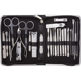 CZKE Juego de herramientas profesionales de uñas de acero, kit de pedicura, multifuncional, portátil, cortador de manicura (color: 26 unidades-negro)