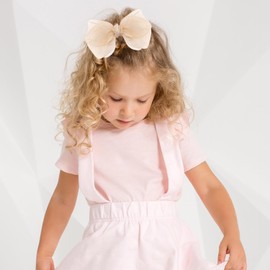 2 Colors Organza Double Hair Bows Clips - 5.5 Inch Large Big Lined Boutique Alligator Clips Hair Accessories for Girls Toddlers and Little Teens (Gold-Blue)