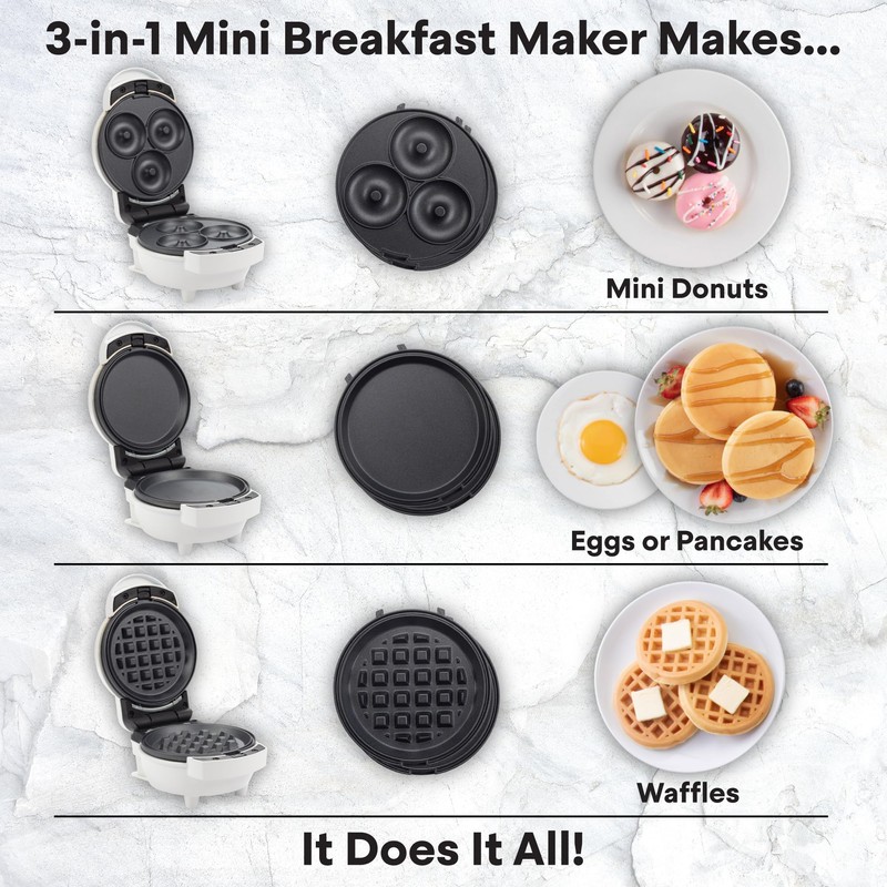 MasterChef 3-in-1 Mini Holiday Breakfast Maker- Make Eggs Pancakes Donuts