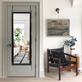 NeuType 44" x 16" Over The Door Mirror - Full Length Mirror with 2 Metal Hangers for Bedroom, Living Room, Bathroom - Black