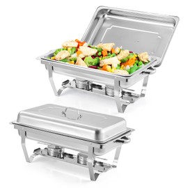 GarveeHome Chafing Dishes for Buffet 2 Pack, 8 Qt Stainless Steel Chafers and Buffet Warmers Sets with Lid, Rectangle Serving Food Warmer Catering Supplies Buffet Display for Parties, Silver