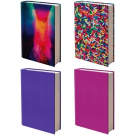 Easy Apply Stretchable Book Cover 4 Pack. 2 Solid and 2 Design Jumbo Jackets Fit Hardcover Textbooks Up to 9" x 11". Adhesive-Free, Nylon Fabric Protectors. Washable, Reusable Student School Supply
