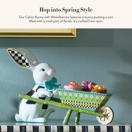 MACKENZIE-CHILDS Bunny Figure, Spring and Easter Rabbit Decor, Calico Bunny with Wheelbarrow