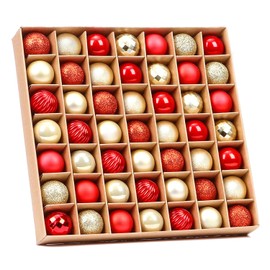 VEYLIN Red Christmas Mini Baubles, 49pcs 3cm Tiny Christmas Tree Baubles Glitter Christmas Baubles for Christmas Tree Decoration(Red and Gold)