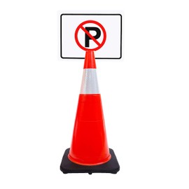 RK-Safety 28" Orange Cone, Black Base with One 6" Reflective Tape, Plus Cone Sign 17 "NO Parking Sign", (Cone-4 ea + Cone Sign-4 ea)