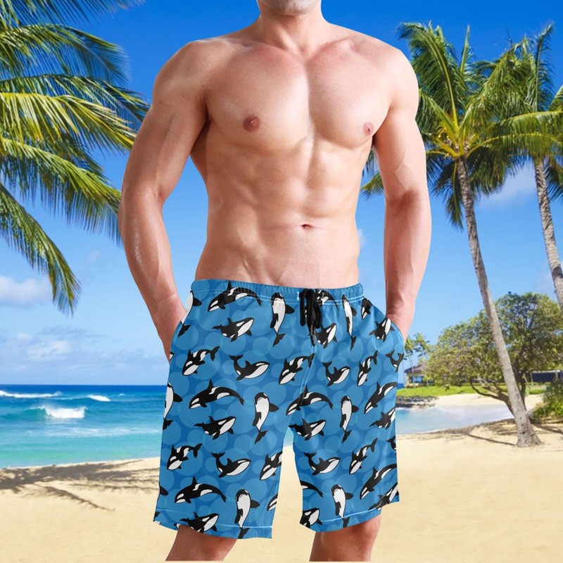 JHKKU Men's Swim Trunks Orca Killer Whale Board Shorts Quick