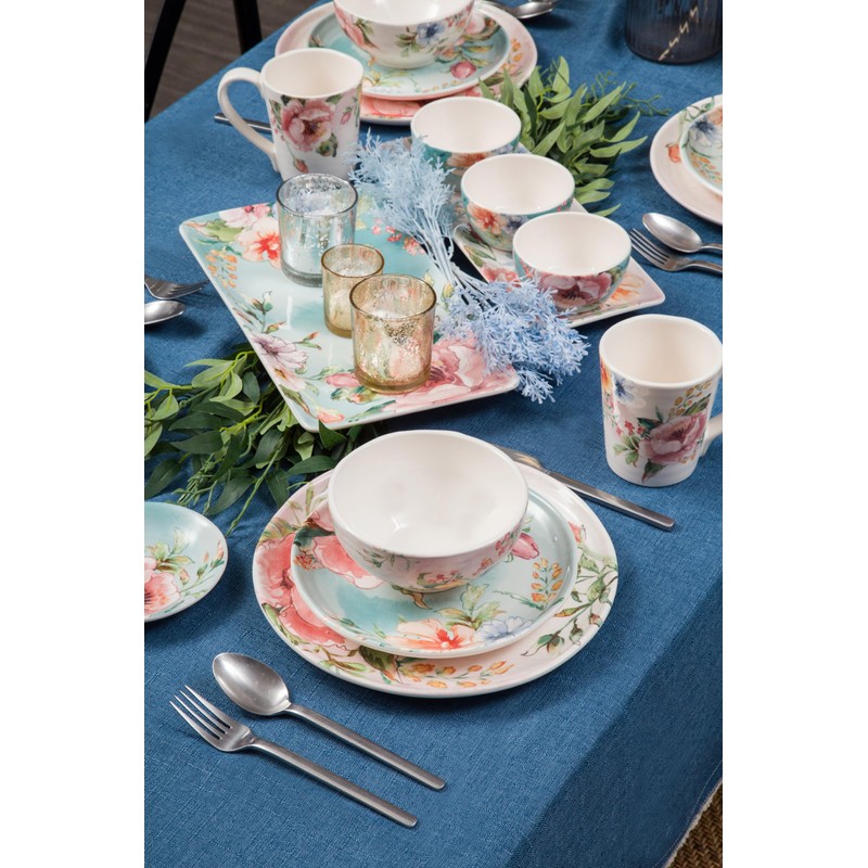 Bico Margret's Garden Ceramic Bowls Set of 4, for Pasta,