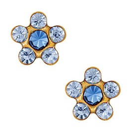 Studex Tiny Tips Light Sapphire and Sapphire Crystal 5mm Daisy Gold Plated Childrens Hypo-allergenic Stud Earrings