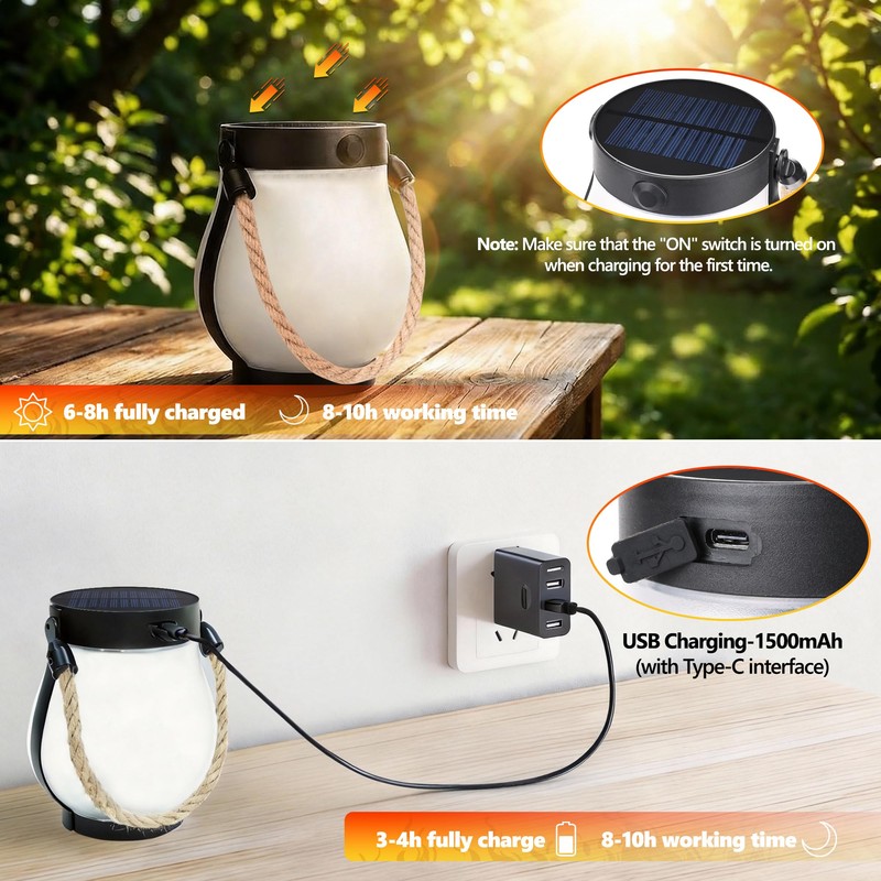 Toodour Solar Lanterns Outdoor, 2 Pack Flickering Flame Hanging Lantern