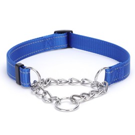 Serijoars Martingale Dog Collar, Trainer Approved Limited Slip Collar with Stainless Steel Chain, Modified Cinch Collar for Gentle & Effective Pet Training (Dark Blue, S)