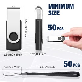Aoriher 50 Memorias USB 2.0, Memorias USB Portátiles con Cordones, Unidades Flash Giratorias Memorias USB para Oficina Escuela Almacenamiento de Datos (Negro, Plata, 2 GB)