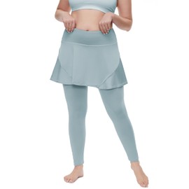 Sixstar - Leggings con falda para mujer, talla grande para tenis, yoga, falda plisada con leggings de longitud completa, Azul/claro, X-Large Plus