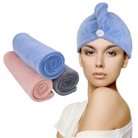 HFZRZFH Soft and Breathable Hair Drying Turban, Quick Drying Hair Towels，3 Packs Hair Towel with Button，Suitable for All Hair Types—Curly, Straight, Frizzy, Long, Short, and Everything in Between