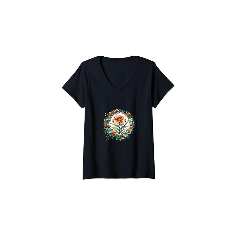 Damen Tigerlilies Tiger Lilie Blume Illustration Gartenarbeit T-Shirt mit V-Ausschnitt