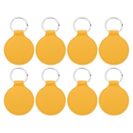 PATIKIL Leather Blank Keychains, 8Pcs Round Keychain Blanks Double Side Laser Engraving Key Chains for Embossing, UV-Printing, DIY Craft, Yellow