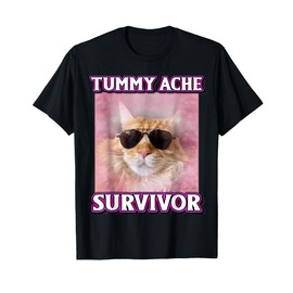 Tummy Ache Survivor Cat Meme Funny Memes Internet Memes GenZ T-Shirt