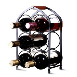 Drincarier Countertop Wine Rack - 6 Bottle Freestanding Modern Black Metal Small Wine Rack - 3 Tier Tabletop Wine Holder Stand for Cabinet, Pantry, Wine Bottle Storage (Round-Black)