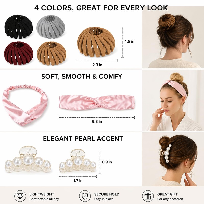 Hair Styling Set Women - Bun Maker - Faux Silk