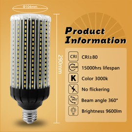 Wenscha E39/E40 LED Corn Light Bulb Daylight 100W 9600 Lumen Super Bright 700 Watt Halogen Equivalent Aluminum Corn Light for Indoor Outdoor Large Area Garage Porch 3000k (Warm White)