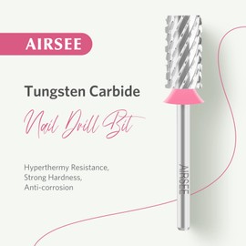 AIRSEE Tungsten Carbide Acrylic Nail Drill Bit Efile Electric File Machine Head Tip for Manicure Polishing Art Remove Gel 3/32" 2 Way Professional Tech Flat Top Cylinder Barrel 3X Coarse-3XC