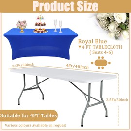 Royal Blue Spandex Tablecloths 4ft for Rectangle Table,Stretchable Tablecloth Washable Table Cover,Fitted Spandex Stretch Patio Table Covers for Event,Wedding,Banquet,Party,Covering Stalls,Exhibitions