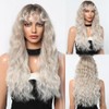 Glamorous Long Wavy Wig with Bangs Dark Root to Platinum
