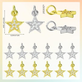 COGCHARGER 20 Pcs 2 Styles Gold Silver Star Charms for Jewelry Making Bulk Brass Cubic Zirconia Rhinestone Charms Pendants for Earrings Necklaces Bracelets DIY Supplies