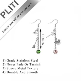 PLITI Musical Movie Inspired Gift Good Witch Bad Witch Gift Elphaba And Glinda Earrings For Broadway Musical Lover (pink green witch earringsCA)