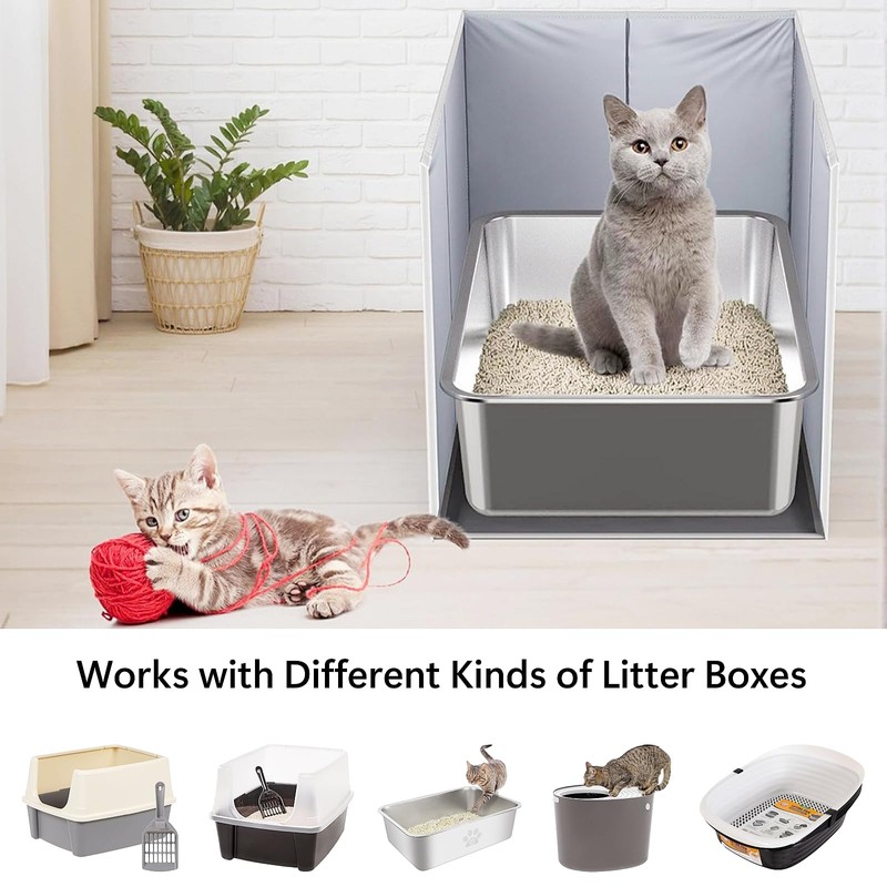 GesomePurrz Less-Mess Cat Litter Box Enclosure, Open Top High Side,