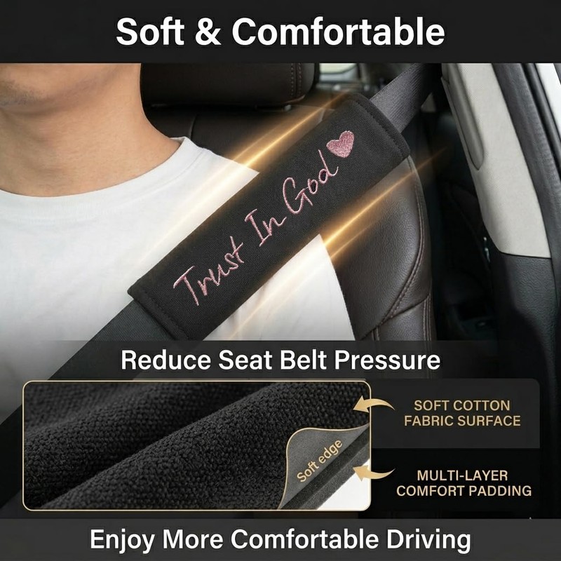 JDDRY 2PCS Car Seat Belt Cover,Seat Belt Pad with Embroidery,
