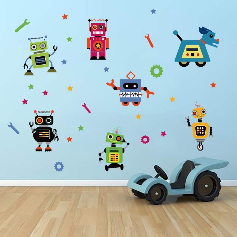 Runtoo Wall Sticker Robot Wall Sticker Nursery Baby Room Classroom