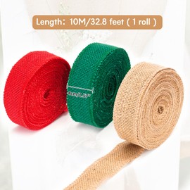 G2PLUS 4CM Jute Burlap Ribbon - 30M Rustic Hessian Ribbon - Red Green and Natural Craft Jute Band for Decorating Wedding Gifts and Christmas Wreaths Project