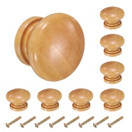 sourcing map 8pcs Round Wooden Knobs, 34mm/1.3" Mushroom Shape Kitchen Cabinet Knobs Single Hole Drawer Pull Hardware Handles Decorative Furniture for Drawer Dresser Wardrobe, Light Brown