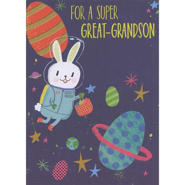 Designer Greetings Astronaut Bunny Floating in Space with Egg Shaped
