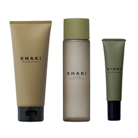 KHAKI Men's Skin Care 3-Piece Set All-in-One Lotion, 4.6 fl oz (119 ml), Facial Cleanser, 3.5 oz (100 g), Serum Cream, 0.7 oz (20 g), Relaxing Natural Essential Oil Scent (Dry, Pores, Roughness, Acne,