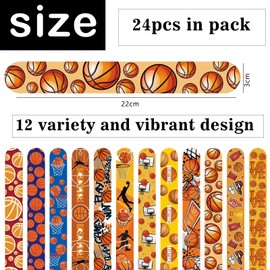 Mienocol 24 PCS Basketball Party Slap Bracelets Wristband Slap Bands,Basketball Snap Band Bracelets for Kids Sports Theme Party Bag Filler,Birthday Party Favors Classroom Prizes