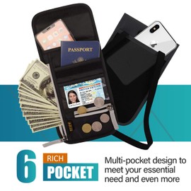 Peicees RFID Blocking Travel Neck Wallet for Men Women Family Passport Holder Lanyard Neck Pouch Slim Travel Document Holder