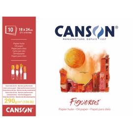 CANSON FIGUERAS Artist Paper for Oil, Acrylic and Oil Pastel, Pad 10 Sheets 18 x 24 cm 290 g Long Page Gluing, White
