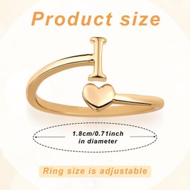 Mikovivi Heart Initial Stackable Rings, Adjustable Pinky Rings Cute Capital Letter Rings Heart Rings Non Tarnish Gold Rings Alphabet Gold Pinky Rings Jewelry Gift for Women