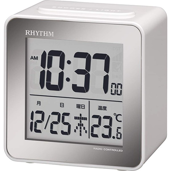 RHYTHM 8RZ158SR03 Alarm Clock, Radio Clock, Digital, Small, Cute, Small,