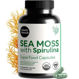 Atlantic Naturals Sea Moss with Spirulina Superfood Capsules - Multivitamin Supplement Supports Healthy Iron and Immune Health, Alternative to Seamoss Gel and Powder - Irish Sea Moss Capsules (120 ct)