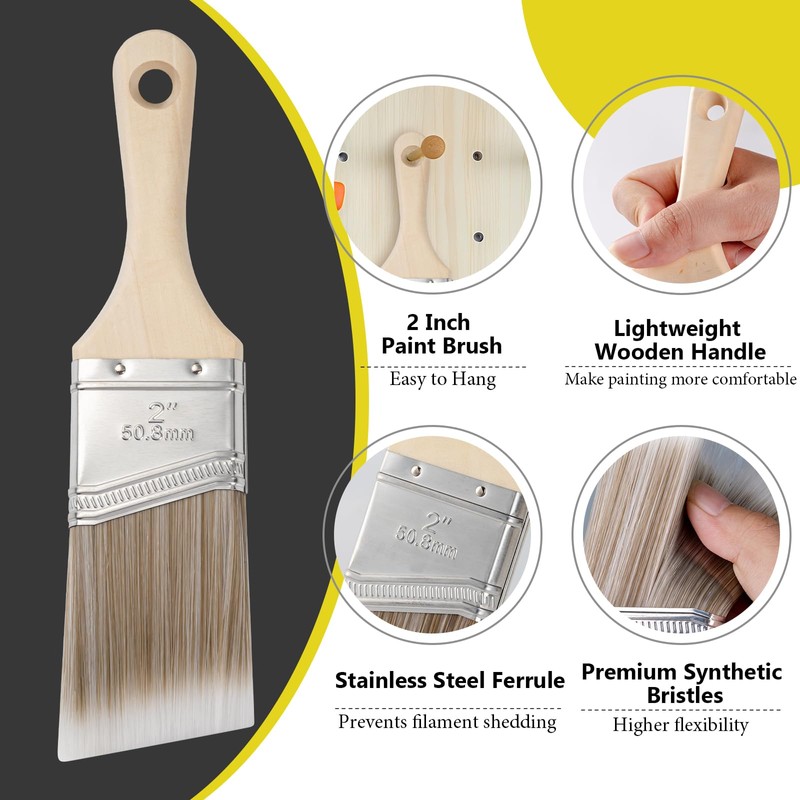 Mister Rui 3-Pack 2 Inch Angled Paint Brushes, Short Handle