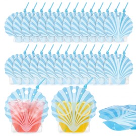 BrightRow 60 Set Last Toast on The Coast Bachelorette Party Supplies Seashell Gift Bags Drink Pouches with Straws Seashell Party Favor Last Toast on The Coast Cups with Lids for Coastal Bridal Shower
