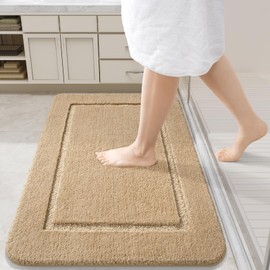 LOCHAS Bathroom Rugs, 24" x 36" Bath Rug, Non Slip Washable Bath Mat for Bathroom, Soft Thick Absorbent Quick Dry Microfiber Bathroom Mat, Shaggy Plush Luxury Bath Carpet for Shower, Beige