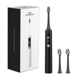 Electric Toothbrush for Adults, DIY Sonic Toothbrush Rechargeable Battery Portable with LCD Display Smart Timer, 2 Brush Heads with Cover, Home School Travel Use