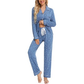 Womens Pajamas Long Sleeve Pajama Pants Set Lake Blue Star S