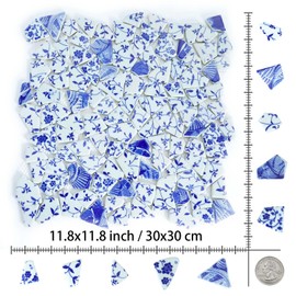 Yazikisa Broken Ceramic Porcelain China Tiles for Crafts Bulk Blue and White Mosaic Pieces Irregular Flower Pattern Shards DIY Floor Flower Pot Outdoor 11x11 Inches