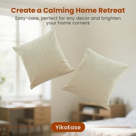 Beige Linen Pillowcase (Set of 2), Square Throw Pillow Covers for Sofa & Bedroom, Decorative Cushion Cover, 18”x18”, Soft & Durable Linen Pillowcase, Modern Home Decor