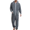 Lu's Chic Men's Hooded Onesie Pajamas Lightweight Fuzzy Fleece Full